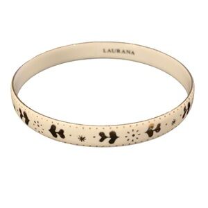 Vintage Laurana White & Gold Gilded Scroll Enamel Bangle Bracelet